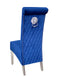 Sofa Dining Chair in Navy velvet Fabric Lion Knocker Back with Chrome Polished Steel Legs (Set of 2 chairs)