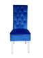 Sofa Dining Chair in Navy velvet Fabric Lion Knocker Back with Chrome Polished Steel Legs (Set of 2 chairs)