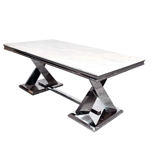 New Xavia Marble Dining Table With Silver Legs 1.8m