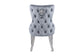 Victoria Velvet Fabric Dining Chair in Grey Silver Lion Knocker Back with Chrome Polished Steel Legs (Set of 2 chairs)