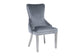 Victoria Velvet Fabric Dining Chair in Grey Silver Lion Knocker Back with Chrome Polished Steel Legs (Set of 2 chairs)