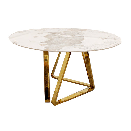 Nero Gold 1.3 Rounded Dining Marble Table With Sintered Stone Top And Gold Legs
