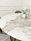 Nero Gold 1.3 Rounded Dining Marble Table With Sintered Stone Top And Gold Legs