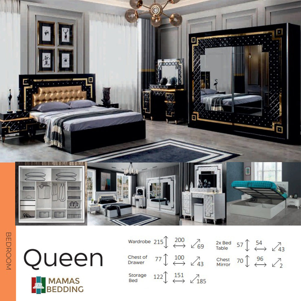 Queen Elegant Bedroom Set In White And Black Finish