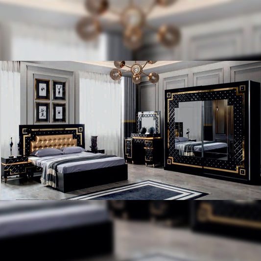 Queen Elegant Bedroom Set In White And Black Finish
