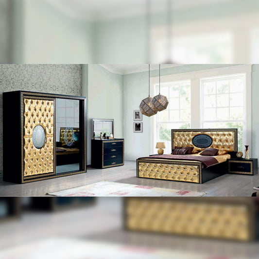 Vegas Quality Bedroom Furniture Set In Golden And White Finish