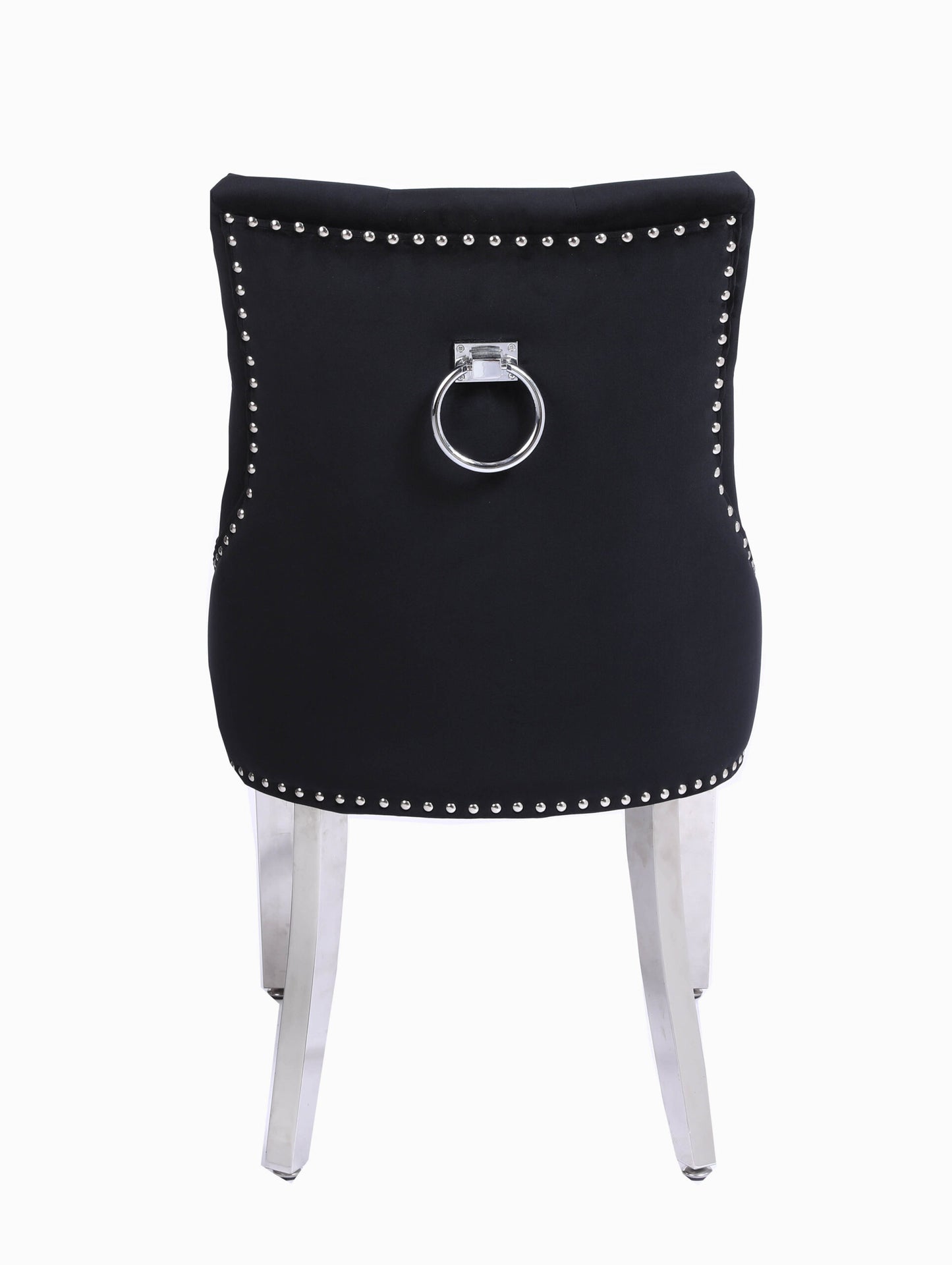 Valencia Velvet Dining Chair in Black Fabric Round Knocker Back with Chrome Polished Steel Legs (Set of 2 chairs)