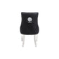 Majestic Dining Chairs in Midnight Black Pu Leather Lion Knocker Back With Chrome Polished Steel Legs (Set of 2 Chairs)