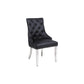 Majestic Dining Chairs in Midnight Black Pu Leather Lion Knocker Back With Chrome Polished Steel Legs (Set of 2 Chairs)
