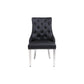 Majestic Dining Chairs in Midnight Black Pu Leather Lion Knocker Back With Chrome Polished Steel Legs (Set of 2 Chairs)
