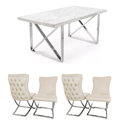 Clarion Dining Table Set With Deep Buttoned Upholstered Back Sandhurst Chairs