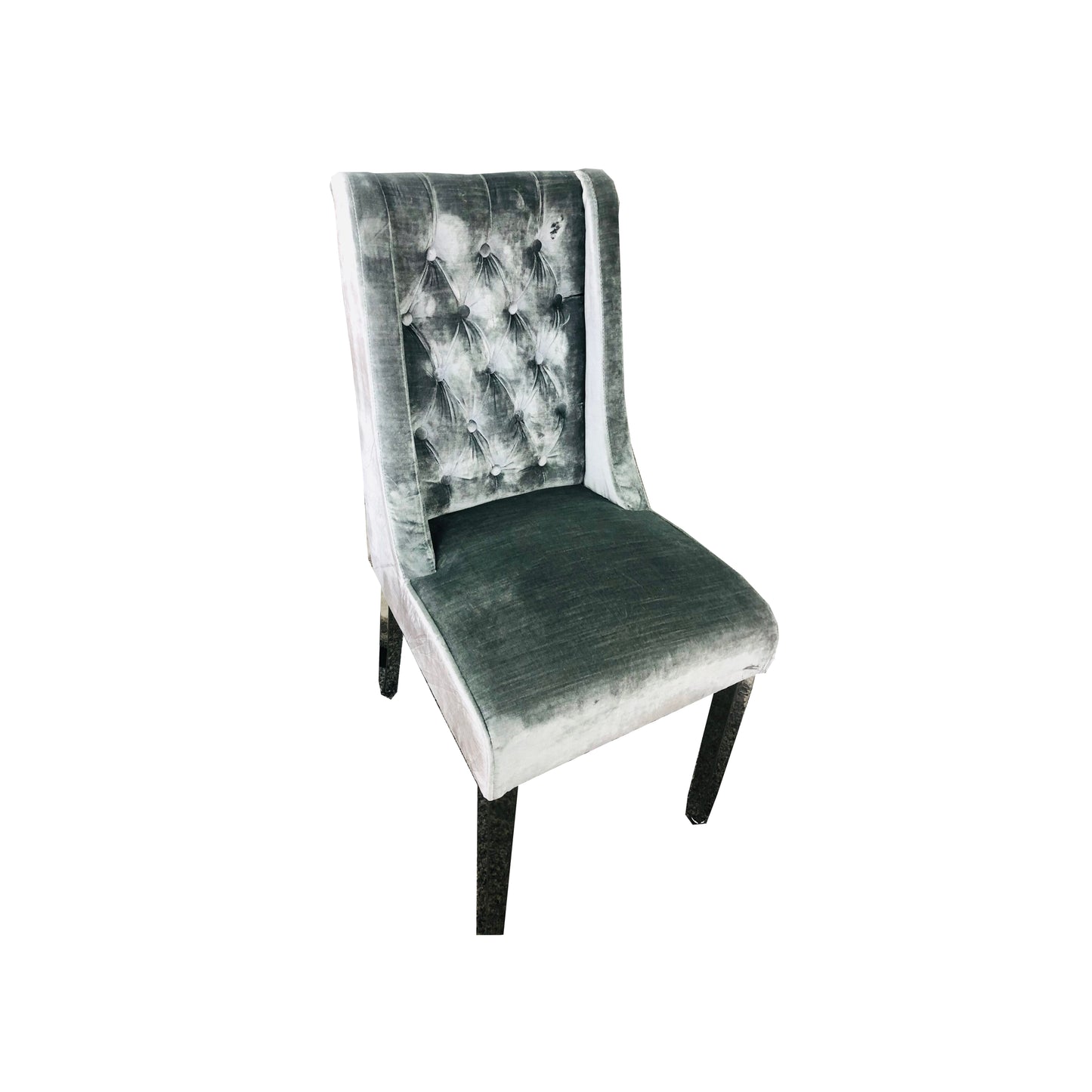 Kyoto Dining Chair Velvet Fabric Tufted Front Silver Color With Chrome Legs (Set Of 2 Chairs)