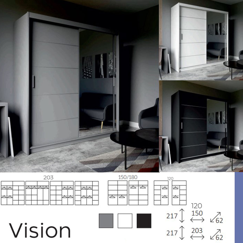 Vision 2 Door Sliding Wardrobe With Mirror In Three Colors